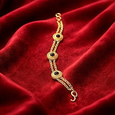 Impon Gold Plated Multi Stone Bracelet for Women | Triple Chain Design with Red Stones | Traditional Elegant Hand Chain