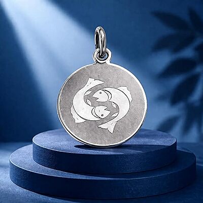 925 Sterling Silver Pisces Zodiac Pendant for Men & Women | Astrology Fish Charm Necklace | Round Engraved Horoscope Jewelry