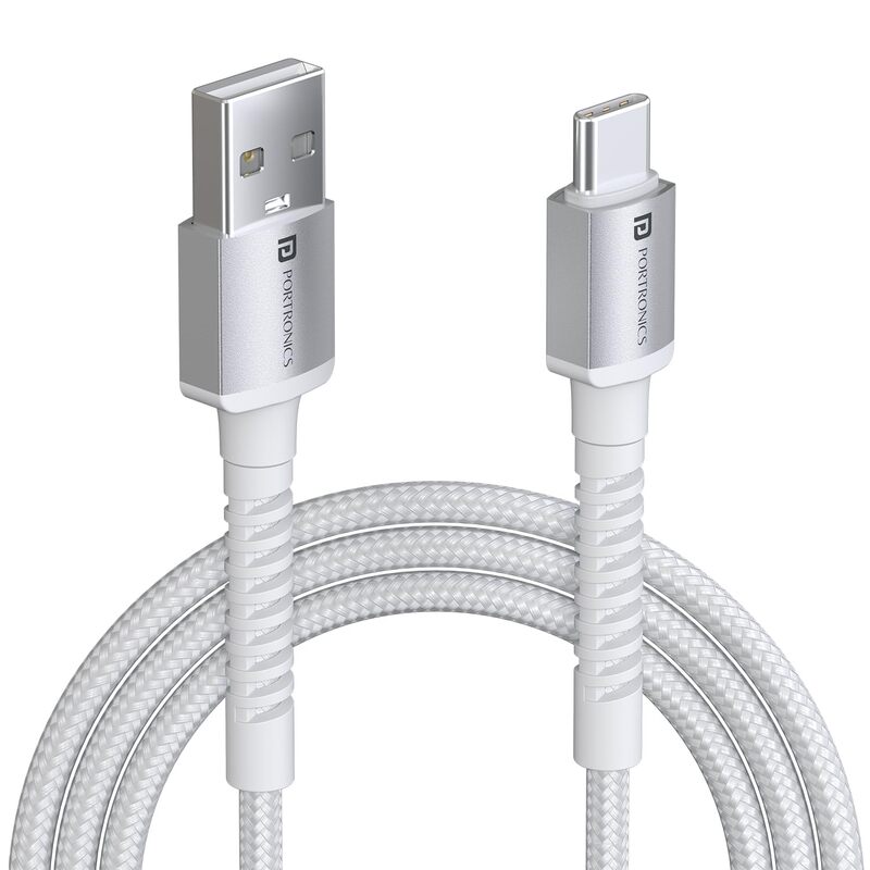 Portronics Konnect X – 3A USB to Type-C Cable, 2M White, durable and fast charging, perfect for data transfer and syncing, compatible with various devices, tangle-free design, ideal for everyday use.