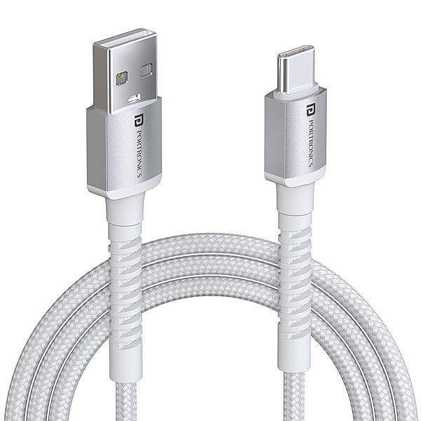 Portronics Konnect X – USB to Type-C Cable, 3A, 1M, White. Fast charging and data transfer, durable design, compatible with various devices, perfect for everyday use and travel.
