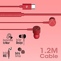 ZEBRONICS Zeb-Buds C2 in Ear Type C Wired Earphones with Mic, Braided 1.2 Metre Cable, Metallic Design, 10mm Drivers, in Line Mic & Volume Controller