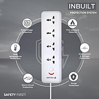 Lapcare LAPEX‑123 extension board: 4 universal sockets with single LED-switch, 2 m cord, 6 A/1440W rating and built‑in surge protection.