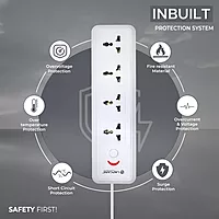 Lapcare LAPEX‑123 extension board: 4 universal sockets with single LED-switch, 2 m cord, 6 A/1440W rating and built‑in surge protection.