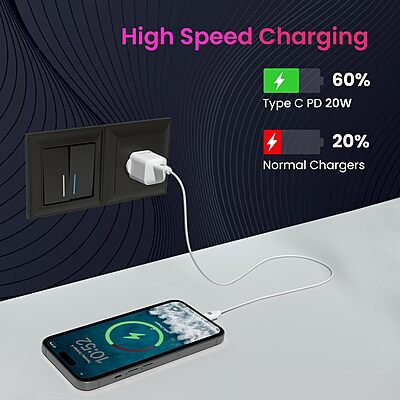 Portronics 1447 Adapto 20 Lite Charger – 20W Type-C PD GaN  | 5V/3A, 9V/2.22A, 12V/1.67A | White