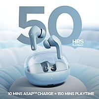boAt Airdopes 311 Pro w/Up to 50 HRS Playtime, ASAP Charge(10min=150 Mins), Dual Mics w/ENx Tech, Transparent ID, 50 ms Low-Latency Beast Mode, IPX4 Truly Wireless in Ear Earbuds