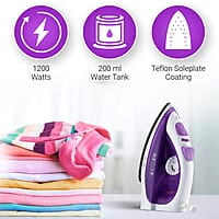 Crompton Fabrimagic Plus 1250 W Steam Iron with 200 ml water tank, Upto 13g /min Steam Output and Teflon Coating Soleplate