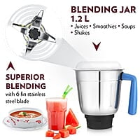 Borosil Star Mixer Grinder, For Wet/Dry Mixing & Grinding, 500 Watts, 3 Jars (400 ml Chutney Jar, 1.2 L Multipurpose Jar, 0.8 L Dry/Wet Grinding Jar), Mixie For Kitchen, Blue