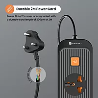 Portronics Power Plate 12 Extension Board – 4 Sockets, 1500W, 2m Cord, Black