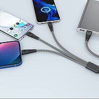 Portronics Konnect J9 3-in-1 Charging Cable – 3A Fast Charging | Data Sync | 1.5M Tangle-Free Cable