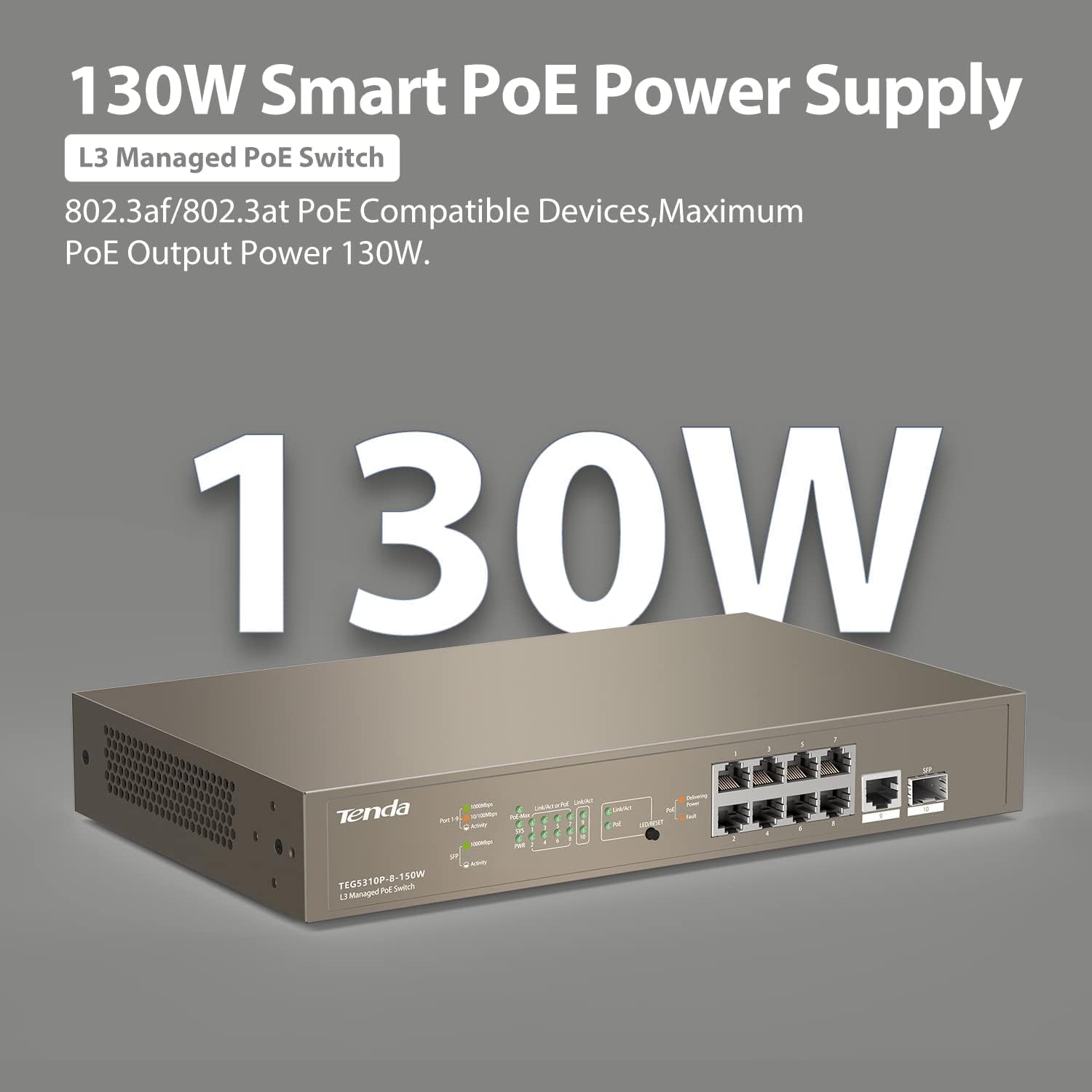Tenda TEG5310P Layer-3 Gigabit Managed PoE Switch – 10 Ports, 8 PoE+ Ports, 150W Power, Smart Features Tenda TEG5310P Layer-3 Gigabit Managed PoE Switch – 10 Ports, 8 PoE+ Ports, 150W Power, Smart Features