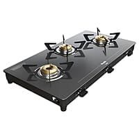 Preethi Luxe 3 Burner Glass Top Gas Stove With Driptray Less Infinity Design