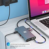 Portronics Mport 11C – 11-in-1 USB-C Hub, featuring 4K HDMI output, Power Delivery, multiple USB ports, SD card reader, and Ethernet, perfect for expanding your device connectivity.