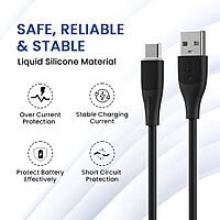 Portronics Silklink – 3A USB-A to Type-C Cable, 1M Black, durable and fast charging, perfect for smartphones and tablets, tangle-free design, high-speed data transfer, reliable performance.