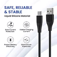 Portronics Silklink – 3A USB-A to Type-C Cable, 1M Black, durable and fast charging, perfect for smartphones and tablets, tangle-free design, high-speed data transfer, reliable performance.