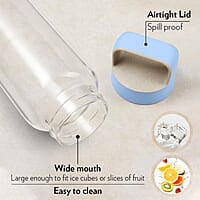 Borosil Crysto Glass Water Bottle, Fridge Bottle Set of 3, Borosilicate Glass, Extreme Temperature Resistant, For Hot & Cold Water, Milk, Lassi, Juice, Blue Husk Lid, 750 ml, Stylish & Transparent