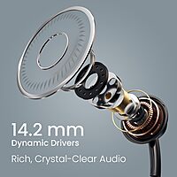 Portronics Conch Sigma A – 3.5mm Earphones with Mic, sleek black design, high-quality sound, comfortable fit, perfect for music and calls, durable build, ideal for everyday use.