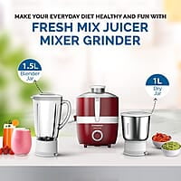 Cromptons Fresh-MIX, Juicer Mixer Grinder (2 Jars, High grade Stainless Steel mesh, unbreakable polycarbonate jar lids)