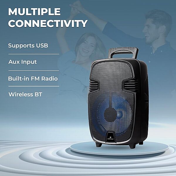 lapcare Enjoy 20 W stereo sound with LAPSONIC I LTS‑609: portable trolley speaker with wired mic, Bluetooth/USB/AUX/FM support & up to 4 hours playback