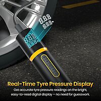 Portronics VAYU 5.0 Lite Tyre Inflator – Portable | Torch | Black | 1 Year Warranty