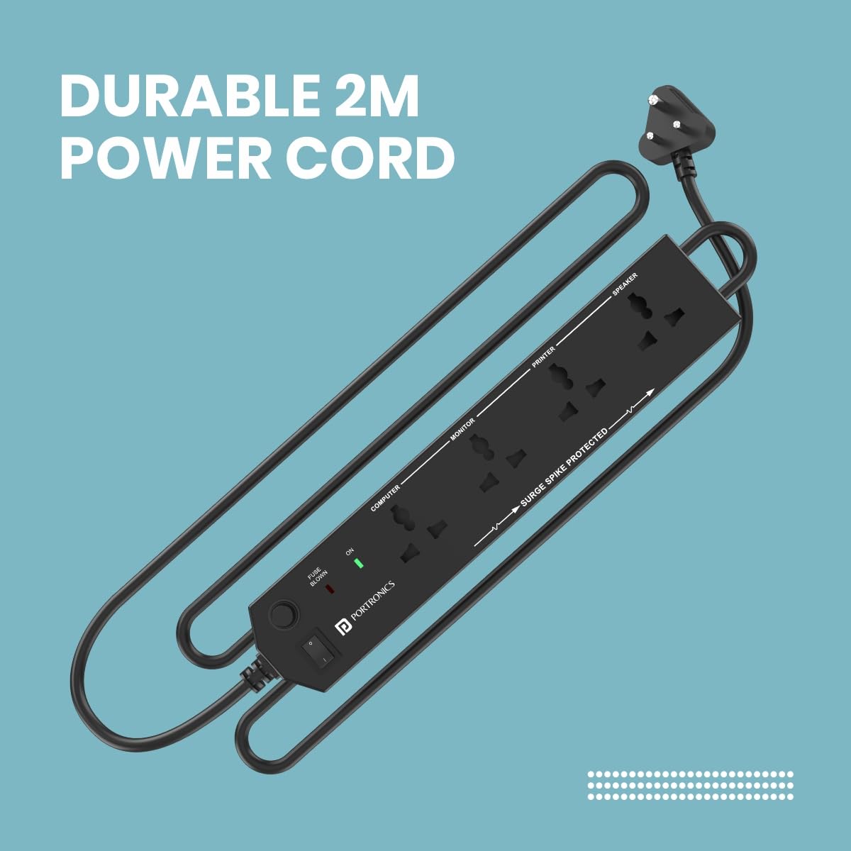 Portronics Power Plate 10 Extension Board – 4 Sockets, 2m Cord, 1500W, 6A, Black