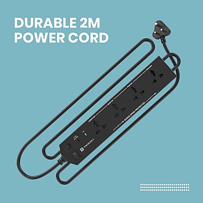 Portronics Power Plate 10 Extension Board – 4 Sockets, 2m Cord, 1500W, 6A, Black