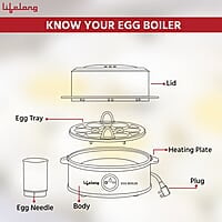 Lifelong Egg Boiler 360-Watt (Transparent and Silver Grey), Boil 7 eggs