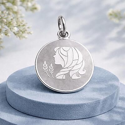 925 Sterling Silver Virgo Zodiac Pendant for Men & Women | Maiden Astrology Charm Necklace | Round Engraved Horoscope Jewelry