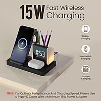 Portronics HexaCharge 6-in-1 Magnetic Wireless Charger – 15W | iPhone 12–15 | LED Lamp | Black