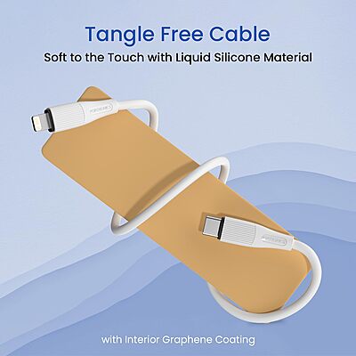 POR 2718 Silklink C-Lightning – 20W USB-C to Lightning Soft Silicon Cable | 1M | White | 06 Months