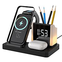 Portronics HexaCharge 6-in-1 Magnetic Wireless Charger – 15W | iPhone 12–15 | LED Lamp | Black
