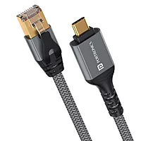 Portronics Ether C Type-C to RJ45 Cat6 Ethernet Cable – 2M |Metal Heads | 1000 Mbps | Zebra