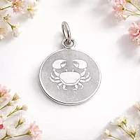 925 Sterling Silver Cancer Zodiac Pendant for Men & Women | Astrology Crab Charm Necklace | Round Engraved Horoscope Jewelry