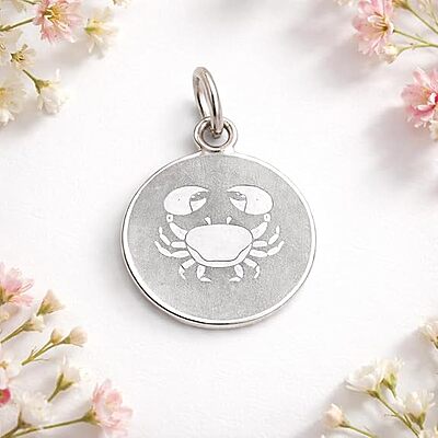 925 Sterling Silver Cancer Zodiac Pendant for Men & Women | Astrology Crab Charm Necklace | Round Engraved Horoscope Jewelry