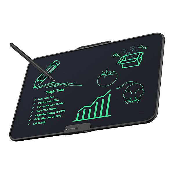 Portronics Ruffpad 22 – 22" LCD Writing Pad, Black. Perfect for notes, sketches, and reminders. Lightweight, portable, and eco-friendly. Easy to use with a simple erase button. Ideal for all ages.
