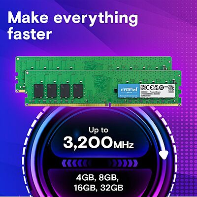 Crucial 16GB DDR4 3200MHz CL22 Desktop RAM – UDIMM | Lifetime Warranty