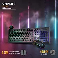 Lapcare Champ LGC-012 USB Gaming Keyboard & Mouse Set – Braided Wire  Membrane Backlit  Customized RGB Lights  7D USB Mouse  8000 DPI  Black