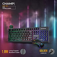 Lapcare Champ LGC-012 USB Gaming Keyboard & Mouse Set – Braided Wire  Membrane Backlit  Customized RGB Lights  7D USB Mouse  8000 DPI  Black