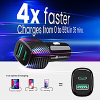 Portronics 43W Dual Output Car Charger 25W Type-C PD + 18W USB Fast Charging Black