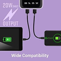 ZEBRONICS MW60 Power Bank, 10000 mAh, Rapid Charge, 20W Output, Outputs - Dual USB | Dual Type C | Lightning, Type C PD, LED Indicator, Built in I/O Cables
