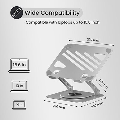 Portronics My Buddy K3 – Laptop Tabletop Stand (Silver) offers adjustable height and angle for ergonomic comfort. Lightweight and portable, it's perfect for home or office use, enhancing productivity.