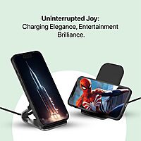 Portronics Freedom 15 Plus 15W Wireless Charger Stand – Dual Coil | Aluminum | Black