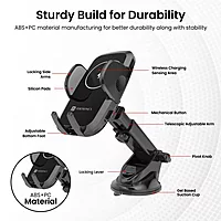 Portronics Charge Clamp 2 features 15W wireless charging, delivering quick power. Its adjustable design ensures convenience and stability.