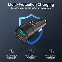 Portronics 30W Dual Output Car Charger Type-C PD & USB Fast Charging with LED Indicator Black