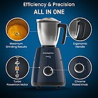 Crompton Ameo PRO 750-Watt 3 Jars Mixer Grinder with MaxiGrind and Motor Vent-X Technology (3 Stainless Steel Jars, Black & Blue)