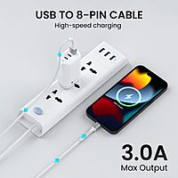 Portronics Konnect X – USB to 8-Pin Cable, 3A, 1M, White. Fast charging and data transfer, durable design, compatible with all 8-pin devices. Perfect for everyday use and travel.