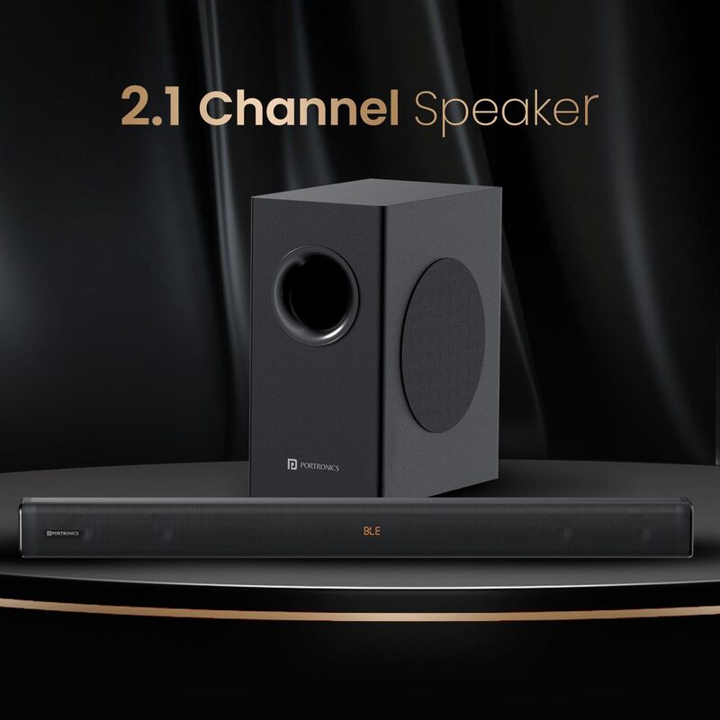 Portronics Pure Sound 107 – 200W Soundbar with Subwoofer | Immersive Audio, Sleek Design, Bluetooth & Powerful Bass for Home Entertainment