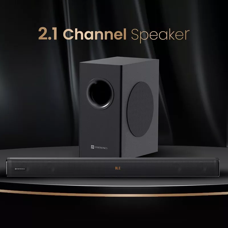 Portronics Pure Sound 107 – 200W Soundbar with Subwoofer | Immersive Audio, Sleek Design, Bluetooth & Powerful Bass for Home Entertainment