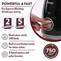 Borosil 750W Infinity Mixer Grinder with 4 Stainless Steel Jars (1.5L Jar with Fruit Filter, 1.5L Blending Jar, 1L Dry/Wet Grinder Jar, 400ml Chutnery Jar), Kitchen Mixie, 5 Years Warranty on Motor