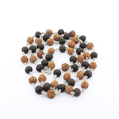 925 Sterling Silver Rudraksha and Karungali Mala
