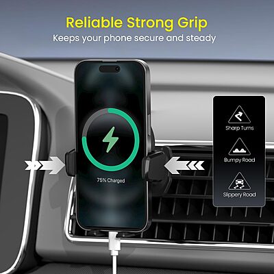 Portronics Clamp Z – Car Vent Phone Holder, 360° Rotation, Adjustable Grip, Durable Design, Easy Installation, Compatible with Most Smartphones, Ideal for Hands-Free Navigation, Black.
